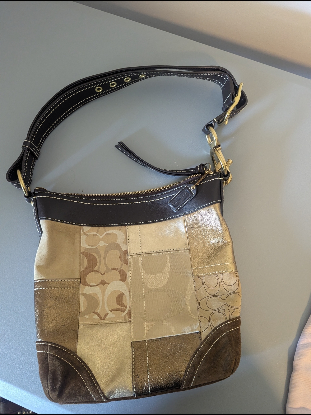 Coach Patchwork Neutral Shoulder Bag - Beige/Brown Medium Duffle